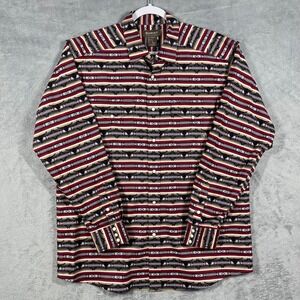 Ariat Western Shirt Men L Red Aztec Longhorn Stripe Pearl Snap Long Sleeve